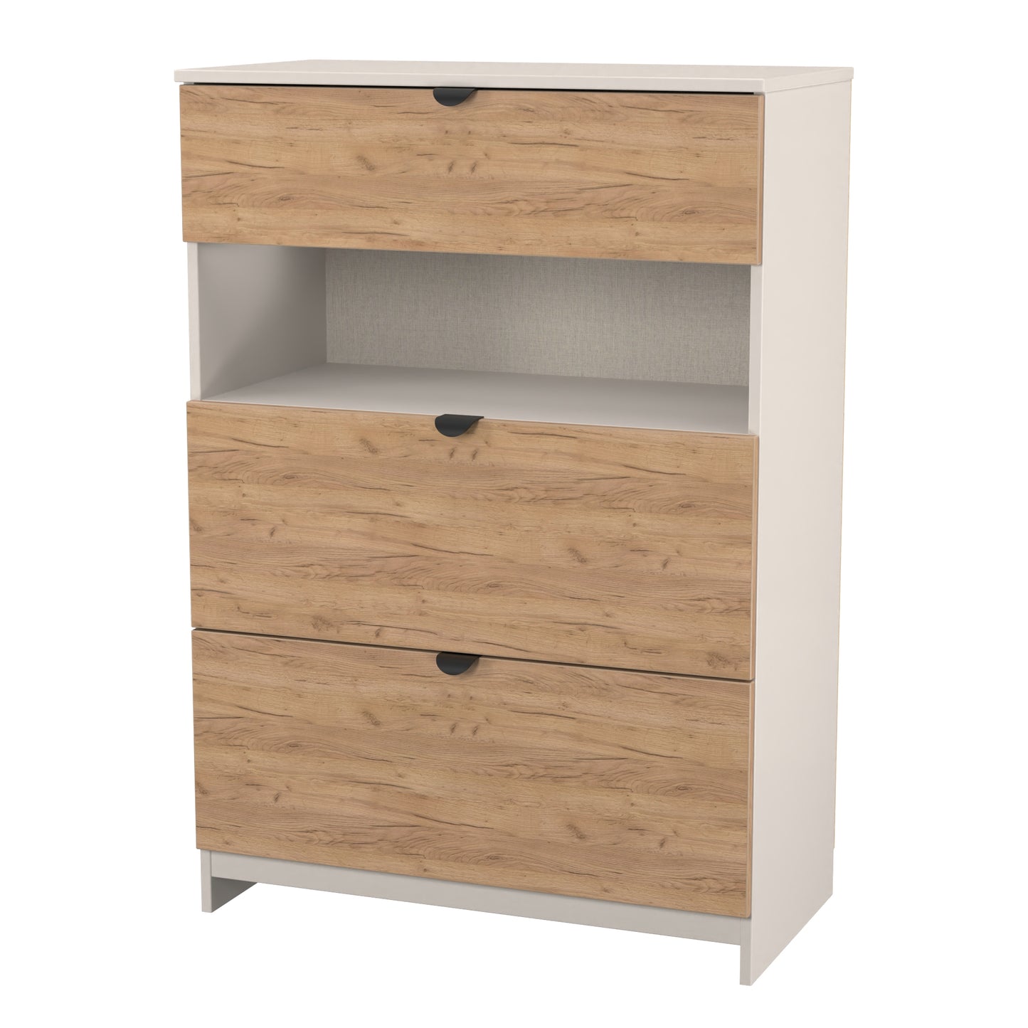 Bora Tall Chest of Drawers Oak & Off-White 1 Shelf 3 Drawers 108cm