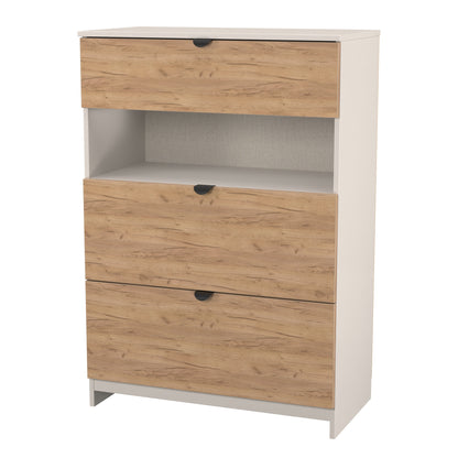Bora Tall Chest of Drawers Oak & Off-White 1 Shelf 3 Drawers 108cm