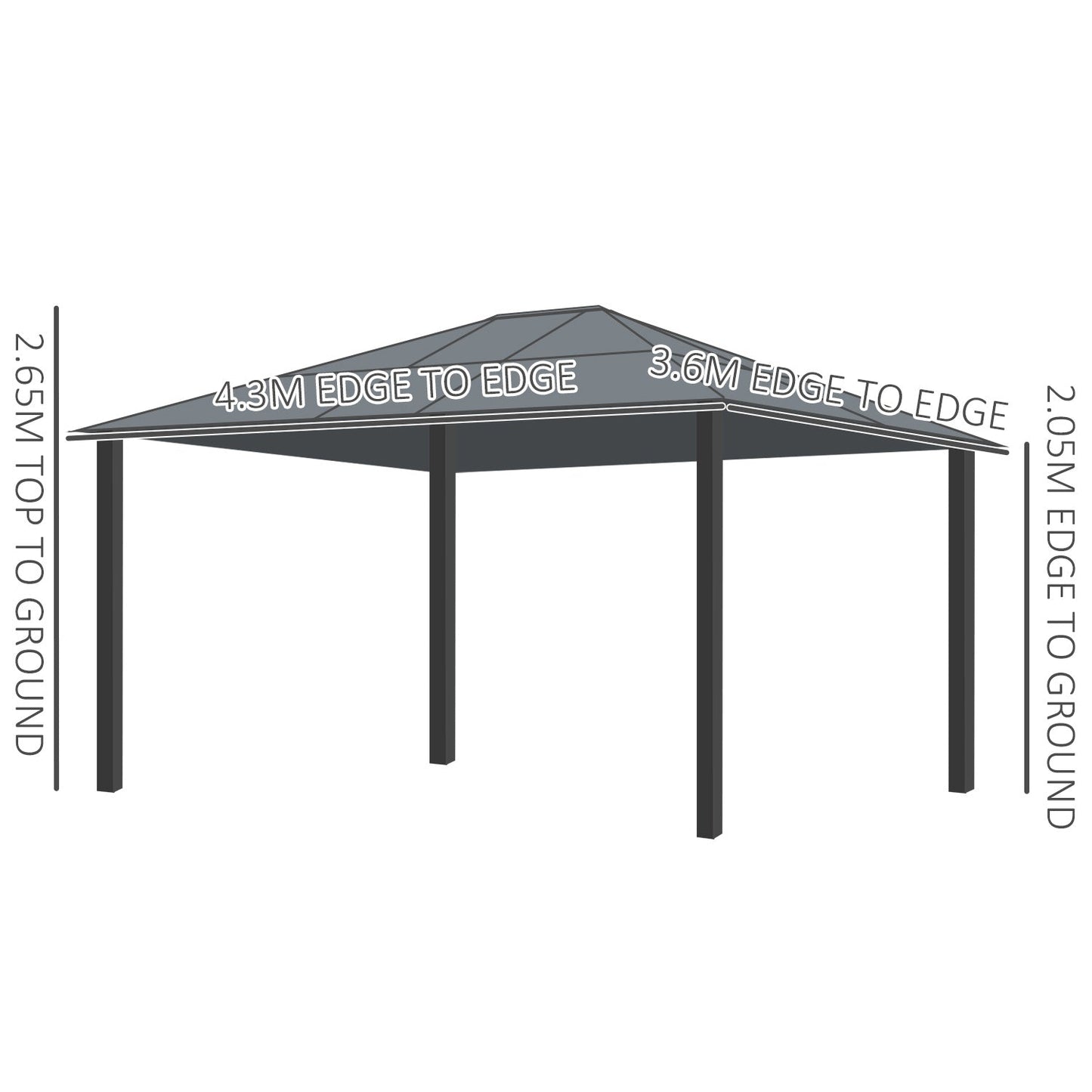 3.6 x 4m Hardtop Gazebo Canopy with Polycarbonate Roof and Aluminium Frame