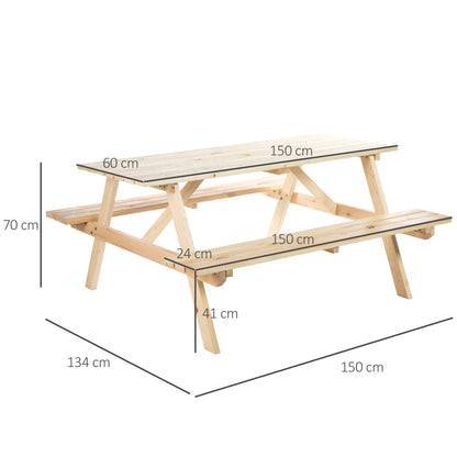 4 Seater Wooden Picnic Table Bench for Outdoor Garden or Patio with Parasol Cutout 150 cm