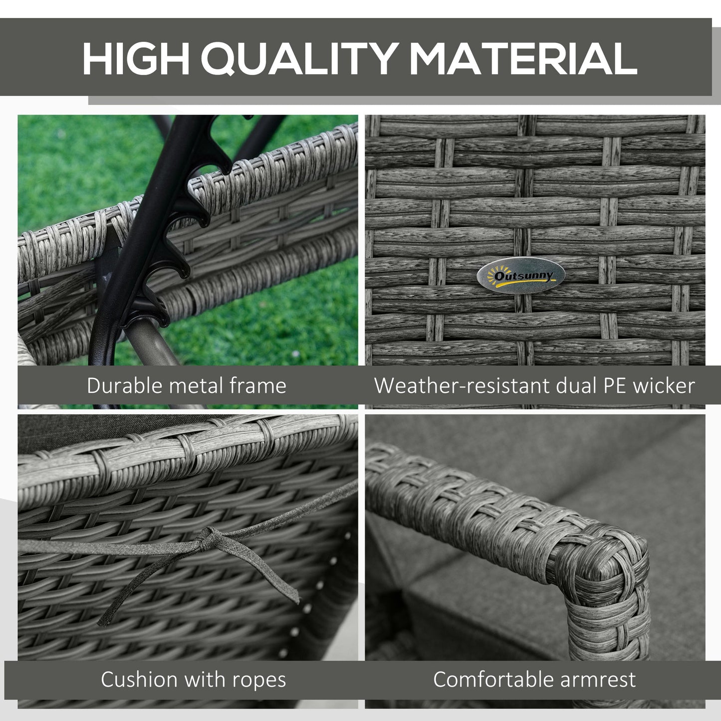 Patio Dual Rattan Wicker Single Sun Lounger w/ 4-Level Adjustable Headrest