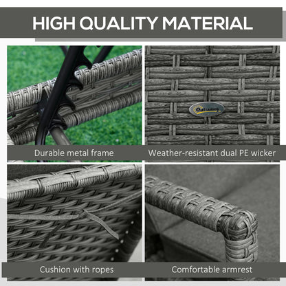 Patio Dual Rattan Wicker Single Sun Lounger w/ 4-Level Adjustable Headrest