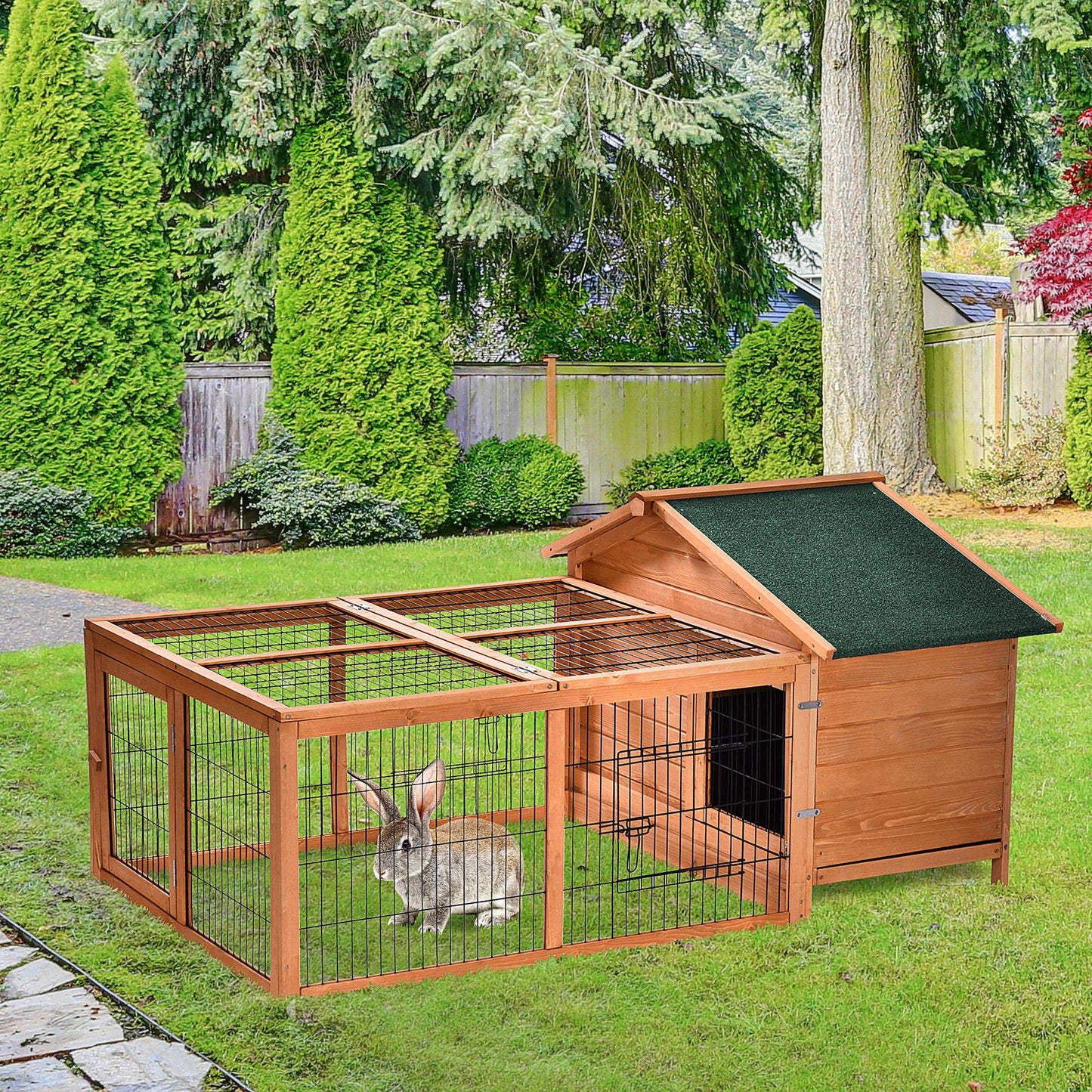 PawHut Wooden Rabbit Hutch Outdoor Primary Image