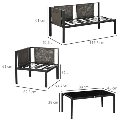 Outsunny 4 Piece Metal Garden Furniture Set with Tempered Glass Coffee Table