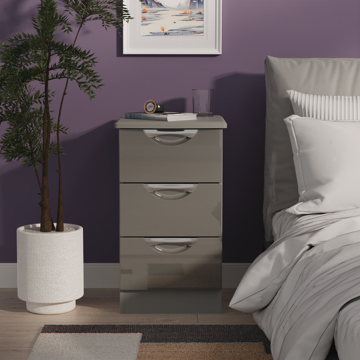 Camden Bedside Table Grey 3 Drawers 70cm