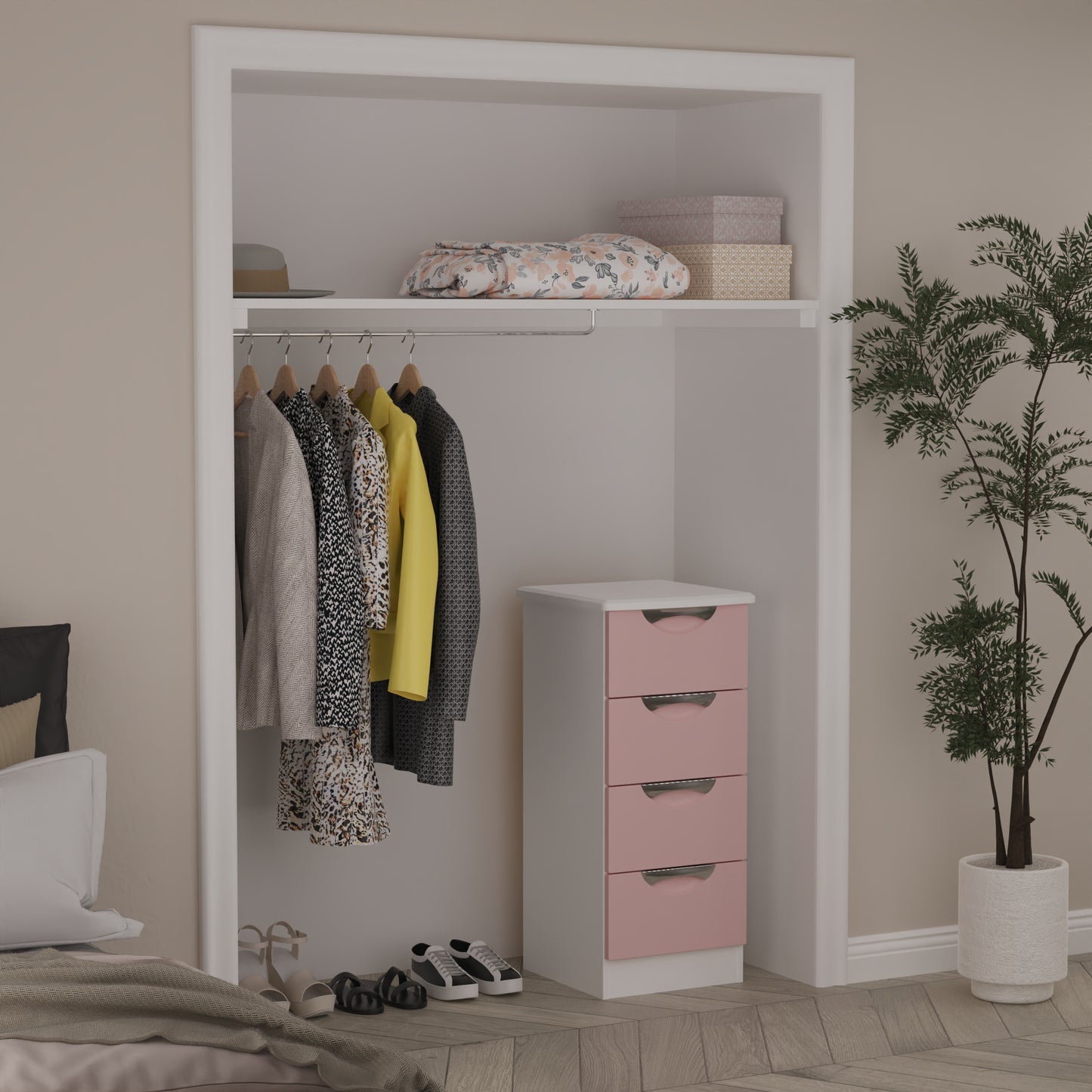 Camden Tallboy Pink & White 4 Drawers 89cm