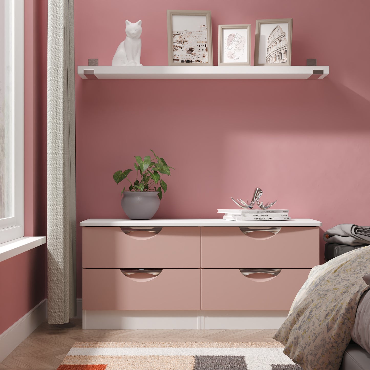 Camden Large Chest of Drawers Pink & White 4 Drawers 112cm
