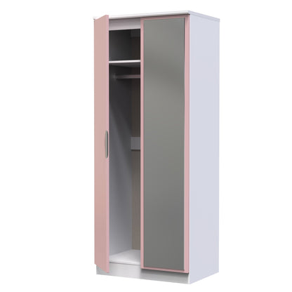 Camden Tall Mirror Wardrobe Pink & White 2 Doors 1 Shelf 182cm