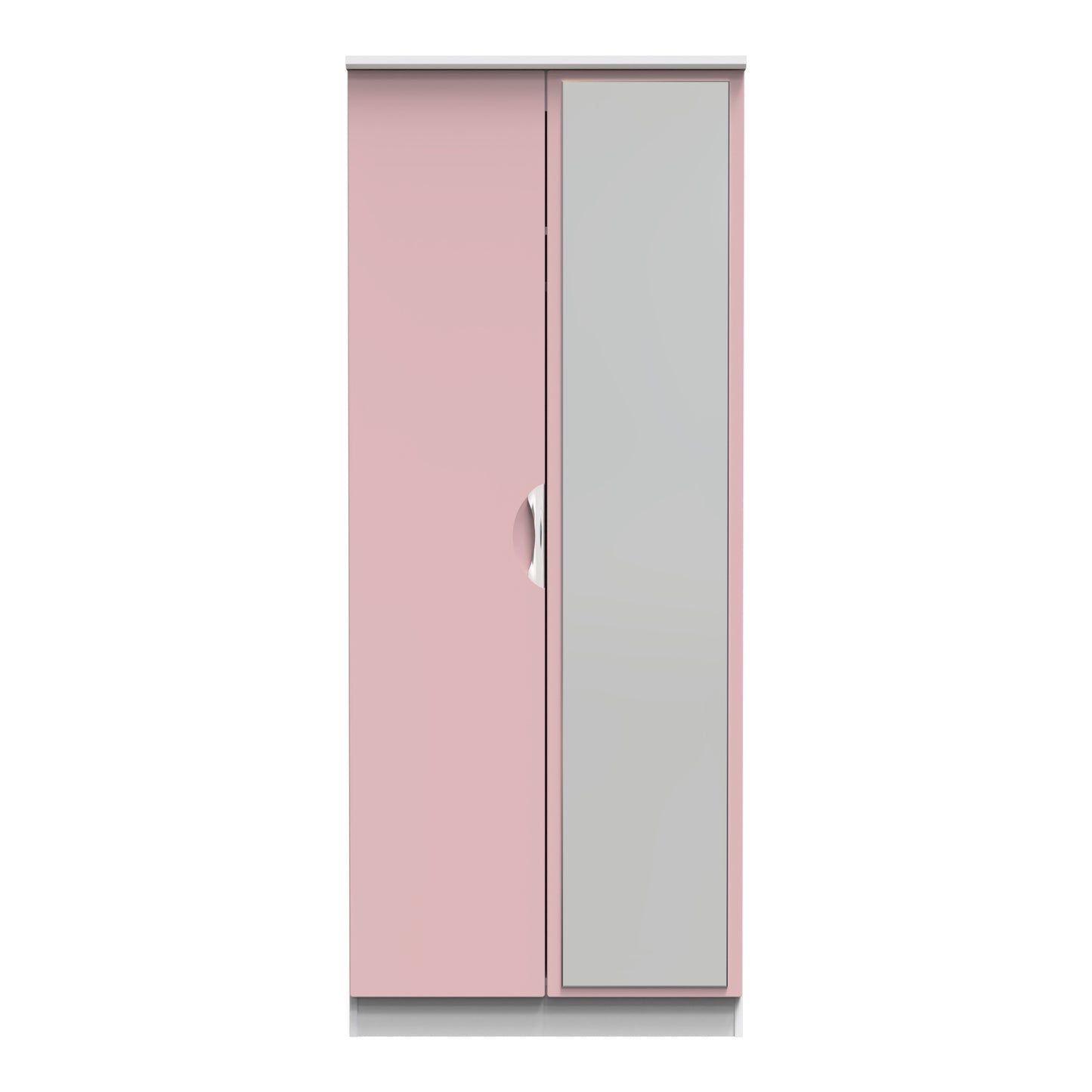 Camden Tall Mirror Wardrobe Pink & White 2 Doors 1 Shelf 182cm