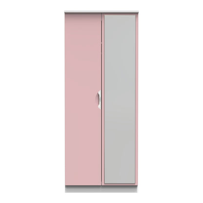 Camden Tall Mirror Wardrobe Pink & White 2 Doors 1 Shelf 182cm