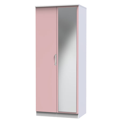 Camden Tall Mirror Wardrobe Pink & White 2 Doors 1 Shelf 182cm
