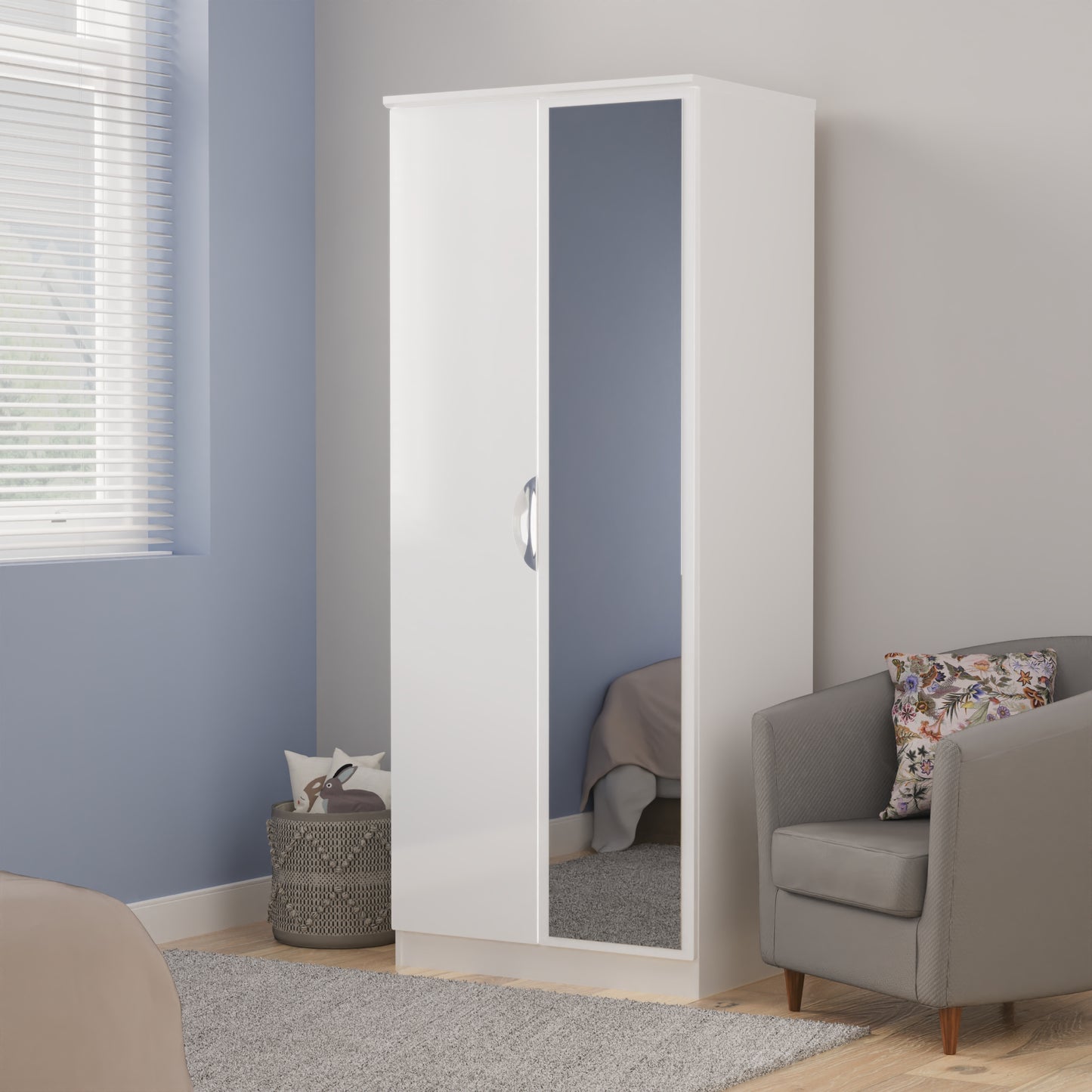Camden Tall Mirror Wardrobe White 2 Doors 1 Shelf 182cm