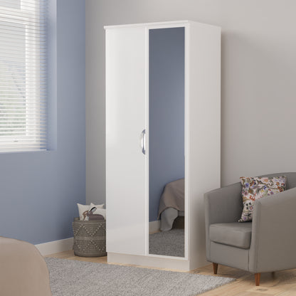 Camden Tall Mirror Wardrobe White 2 Doors 1 Shelf 182cm