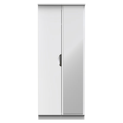 Camden Tall Mirror Wardrobe White 2 Doors 1 Shelf 182cm