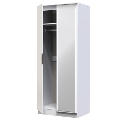 Camden Tall Mirror Wardrobe White 2 Doors 1 Shelf 182cm
