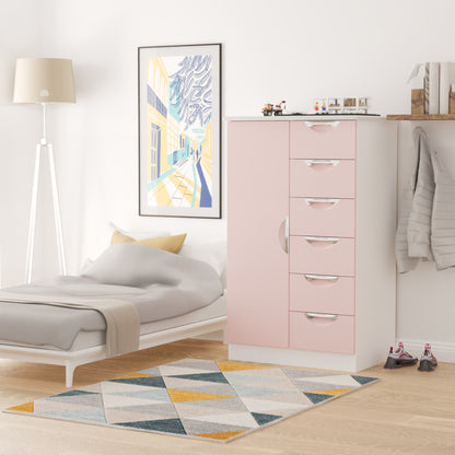 Camden Tall Wardrobe Pink & White 1 Door 1 Shelf 5 Drawers 126cm