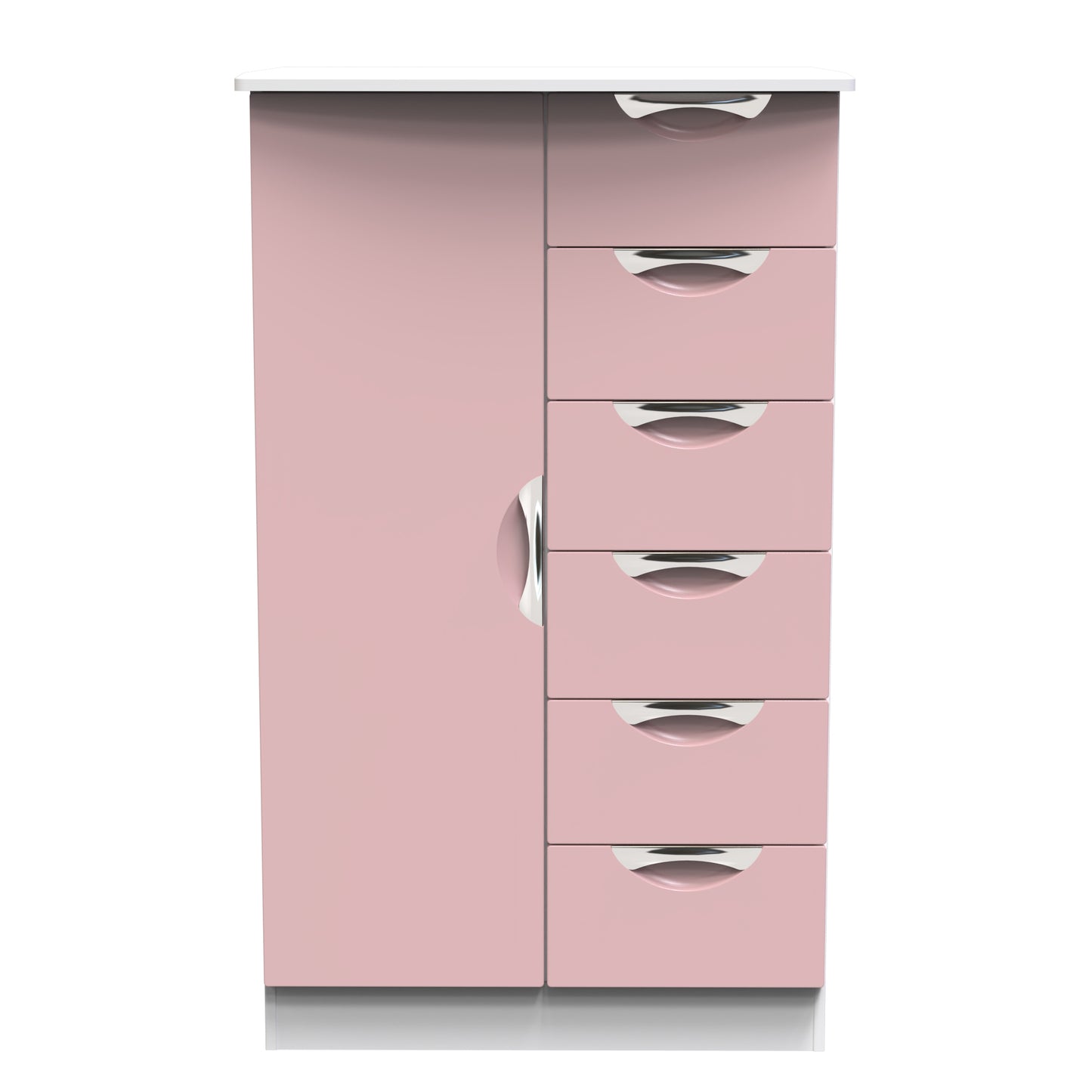 Camden Tall Wardrobe Pink & White 1 Door 1 Shelf 5 Drawers 126cm