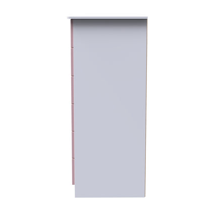 Camden Tall Wardrobe Pink & White 1 Door 1 Shelf 5 Drawers 126cm