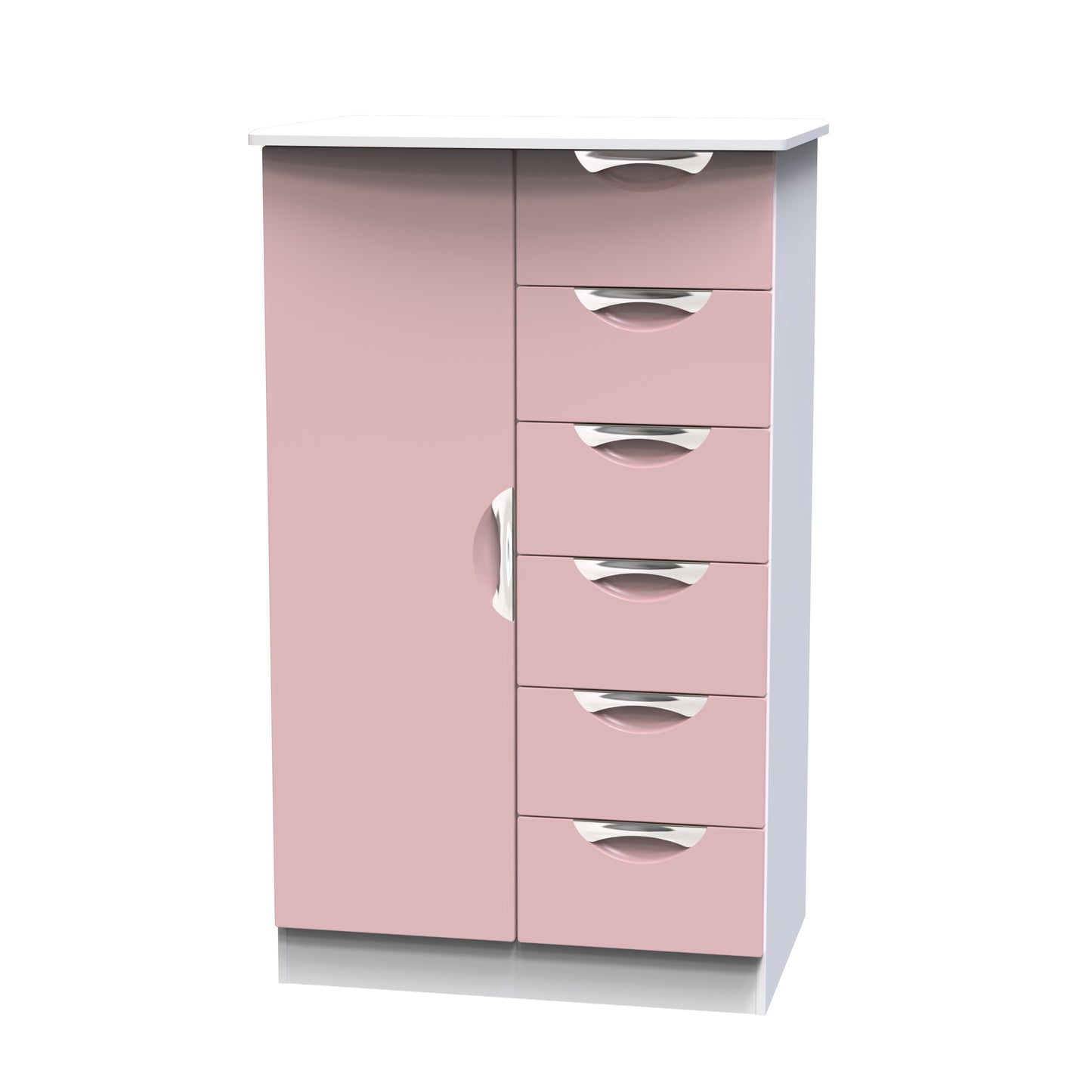 Camden Tall Wardrobe Pink & White 1 Door 1 Shelf 5 Drawers 126cm