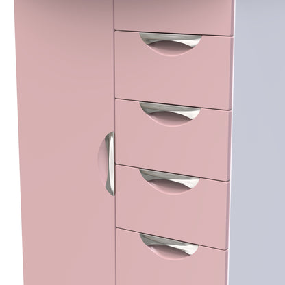 Camden Tall Wardrobe Pink & White 1 Door 1 Shelf 5 Drawers 126cm