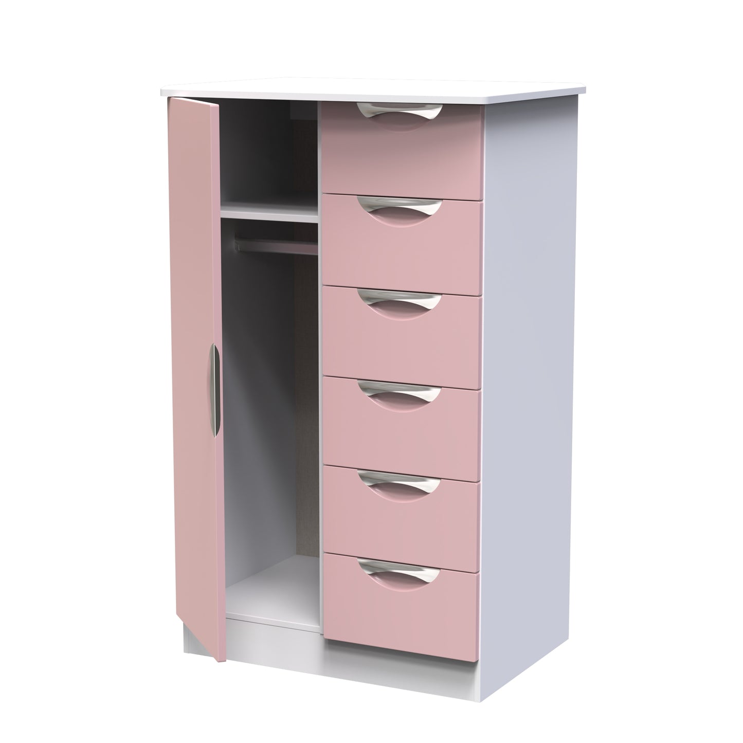 Camden Tall Wardrobe Pink & White 1 Door 1 Shelf 5 Drawers 126cm
