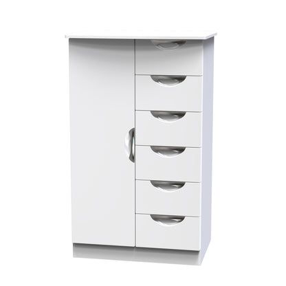 Camden Tall Wardrobe White 1 Door 1 Shelf 5 Drawers 126cm