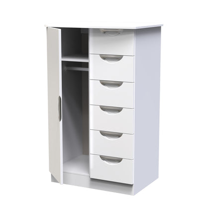 Camden Tall Wardrobe White 1 Door 1 Shelf 5 Drawers 126cm