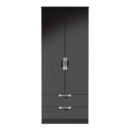 Camden Tall Wardrobe Black 2 Doors 2 Drawers 182cm