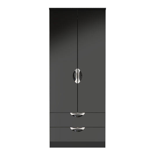 Camden Tall Wardrobe Black 2 Doors 2 Drawers 182cm