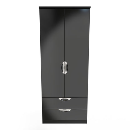 Camden Tall Wardrobe Black 2 Doors 2 Drawers 182cm