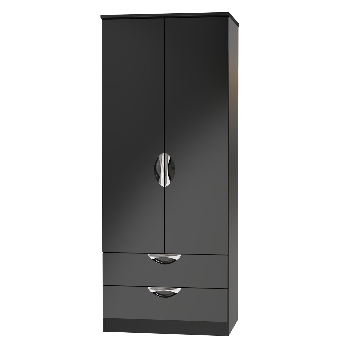 Camden Tall Wardrobe Black 2 Doors 2 Drawers 182cm