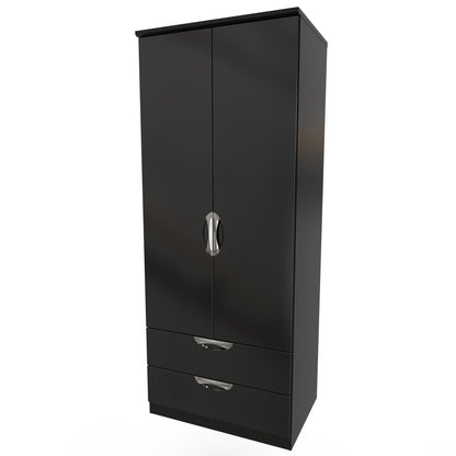 Camden Tall Wardrobe Black 2 Doors 2 Drawers 182cm