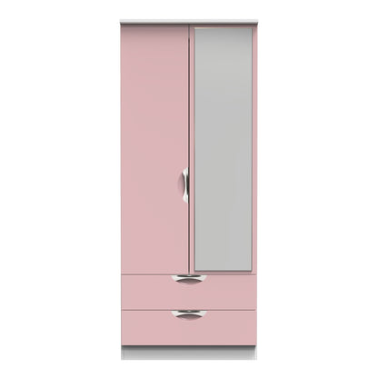Camden Tall Mirror Wardrobe Pink & White 2 Doors 2 Drawers 182cm