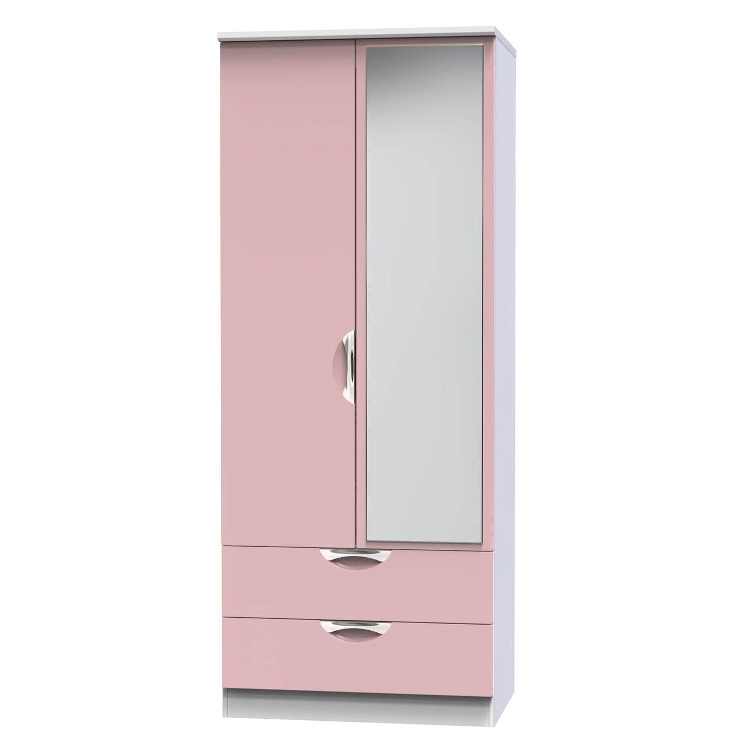 Camden Tall Mirror Wardrobe Pink & White 2 Doors 2 Drawers 182cm