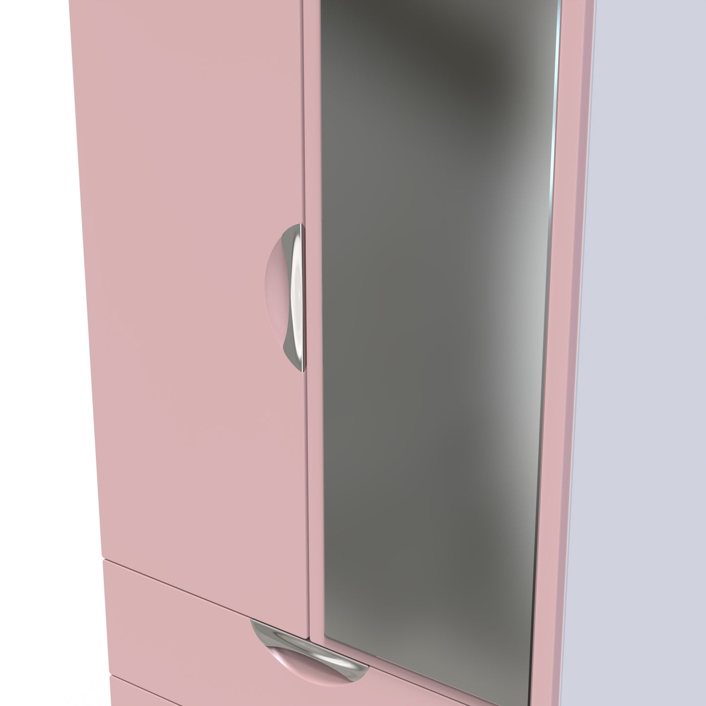 Camden Tall Mirror Wardrobe Pink & White 2 Doors 2 Drawers 182cm