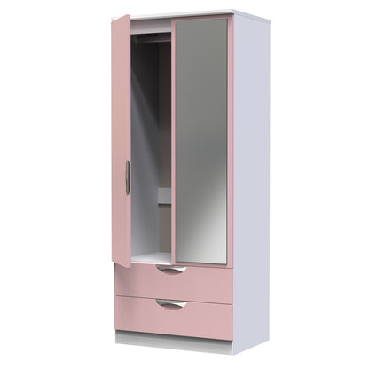 Camden Tall Mirror Wardrobe Pink & White 2 Doors 2 Drawers 182cm