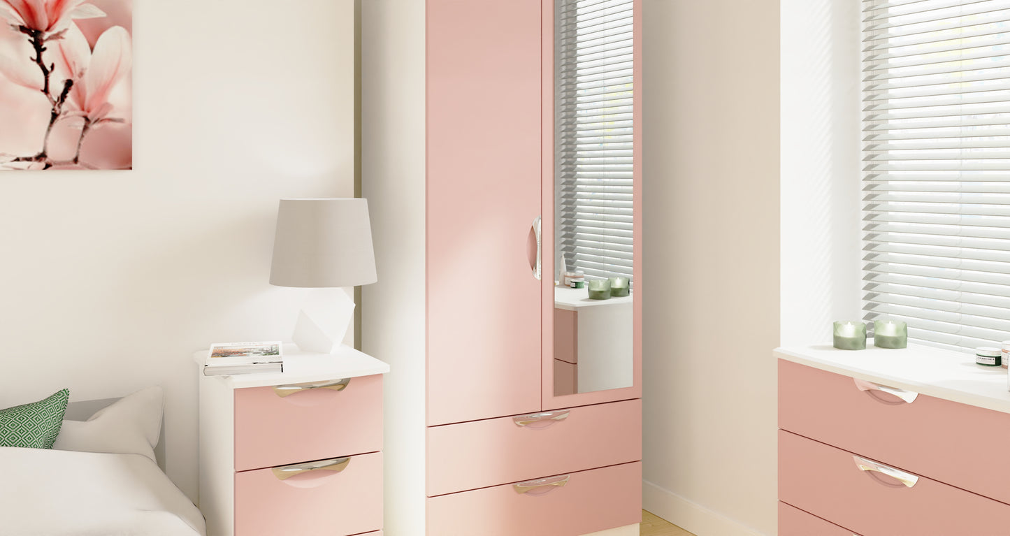 Camden Tall Mirror Wardrobe Pink & White 2 Doors 2 Drawers 182cm