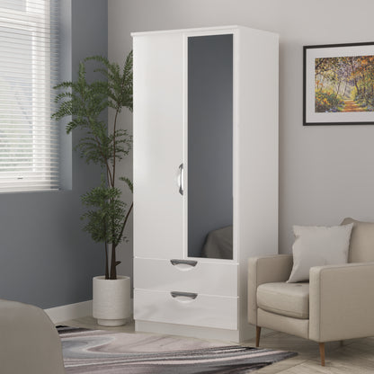 Camden Tall Mirror Wardrobe White 2 Doors 2 Drawers 182cm