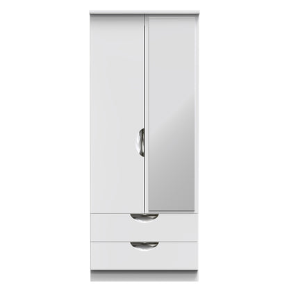 Camden Tall Mirror Wardrobe White 2 Doors 2 Drawers 182cm