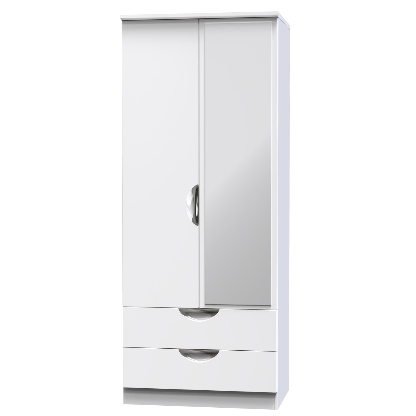 Camden Tall Mirror Wardrobe White 2 Doors 2 Drawers 182cm