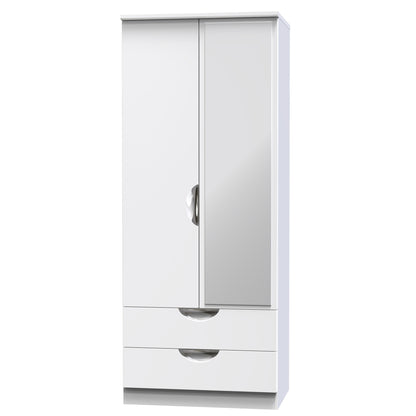 Camden Tall Mirror Wardrobe White 2 Doors 2 Drawers 182cm