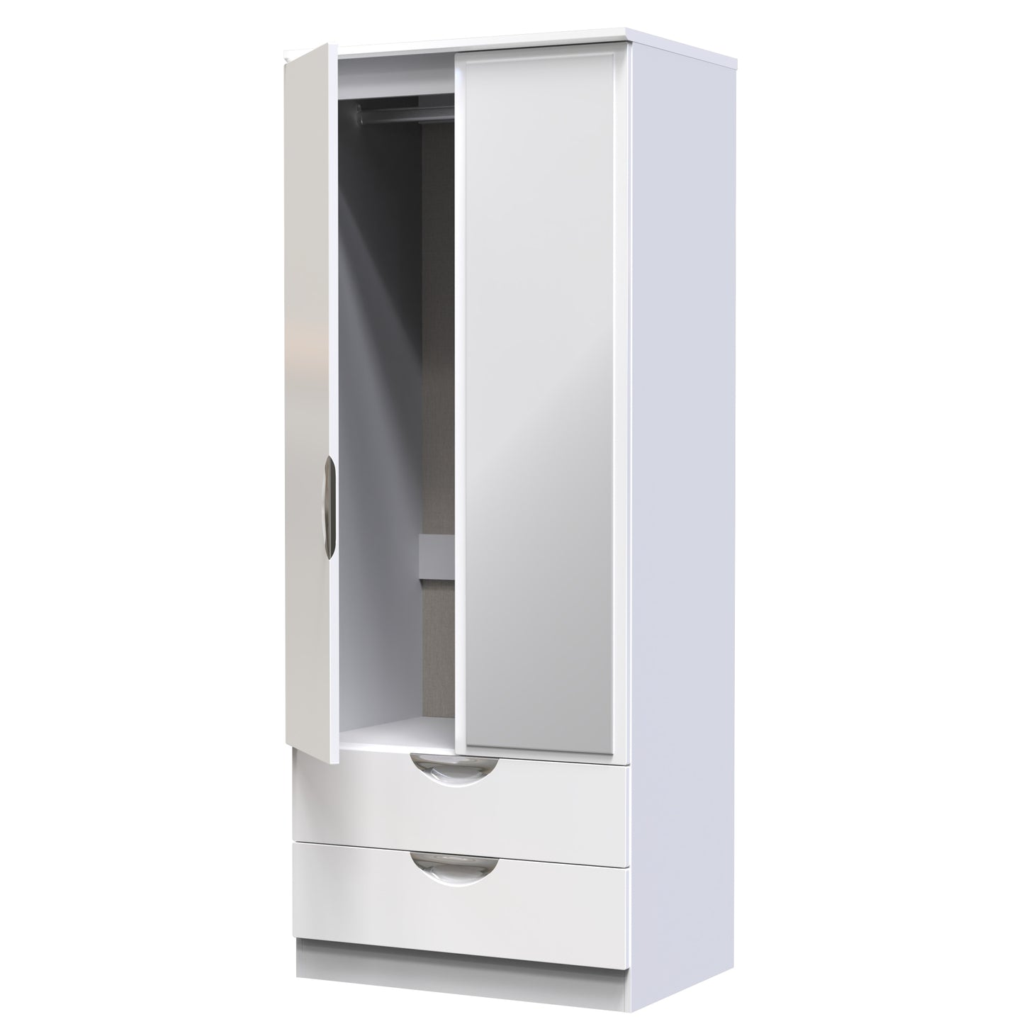 Camden Tall Mirror Wardrobe White 2 Doors 2 Drawers 182cm