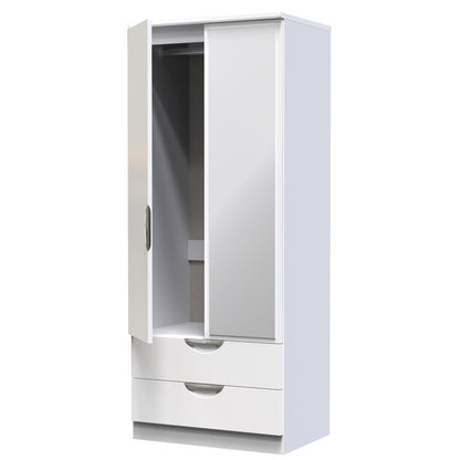 Camden Tall Mirror Wardrobe White 2 Doors 2 Drawers 182cm