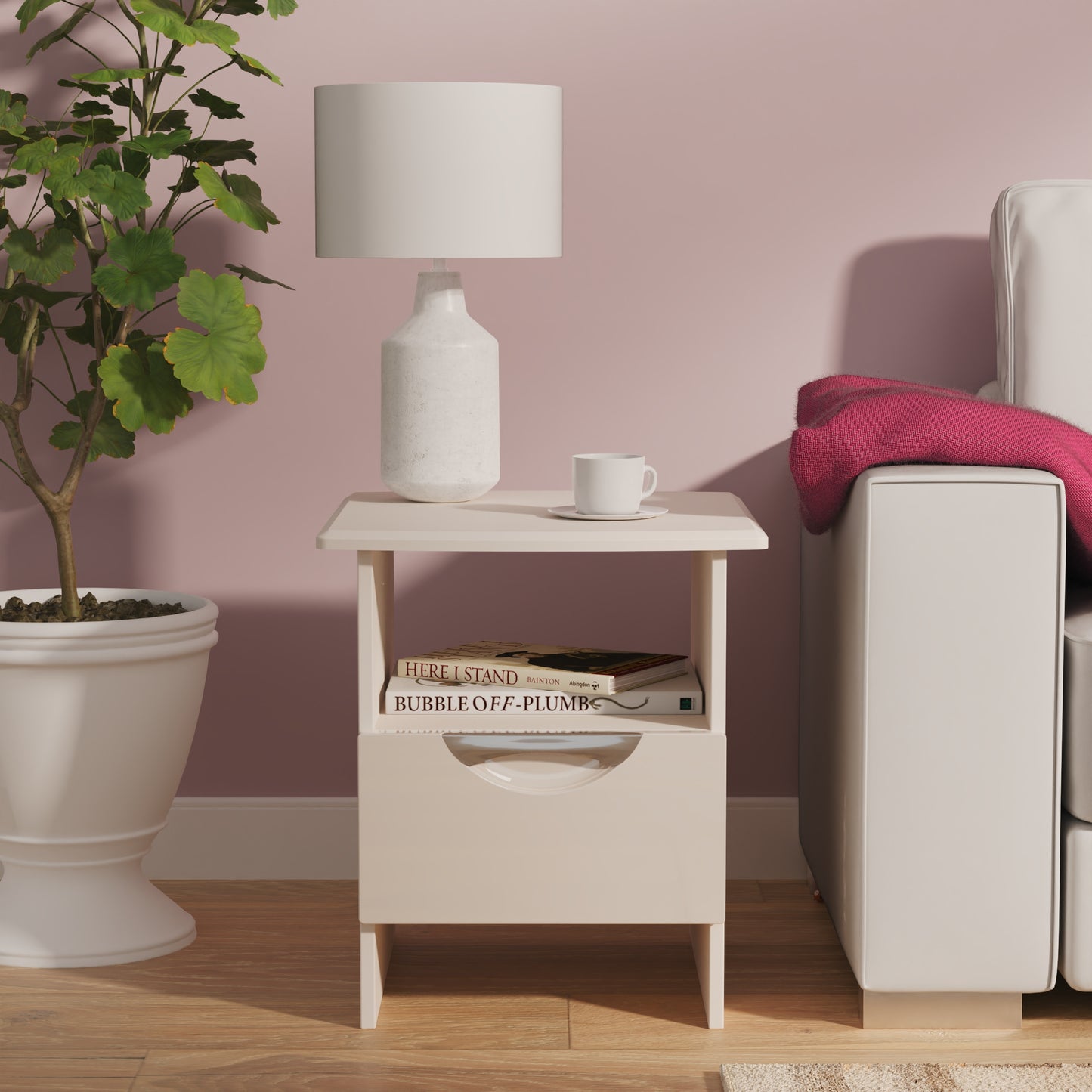 Camden Side Table Off-White 1 Shelf 1 Drawer 50cm