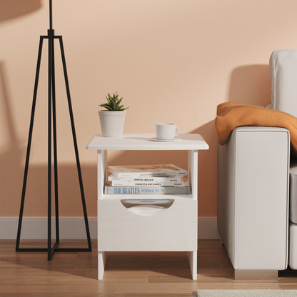 Camden Side Table White 1 Shelf 1 Drawer 50cm