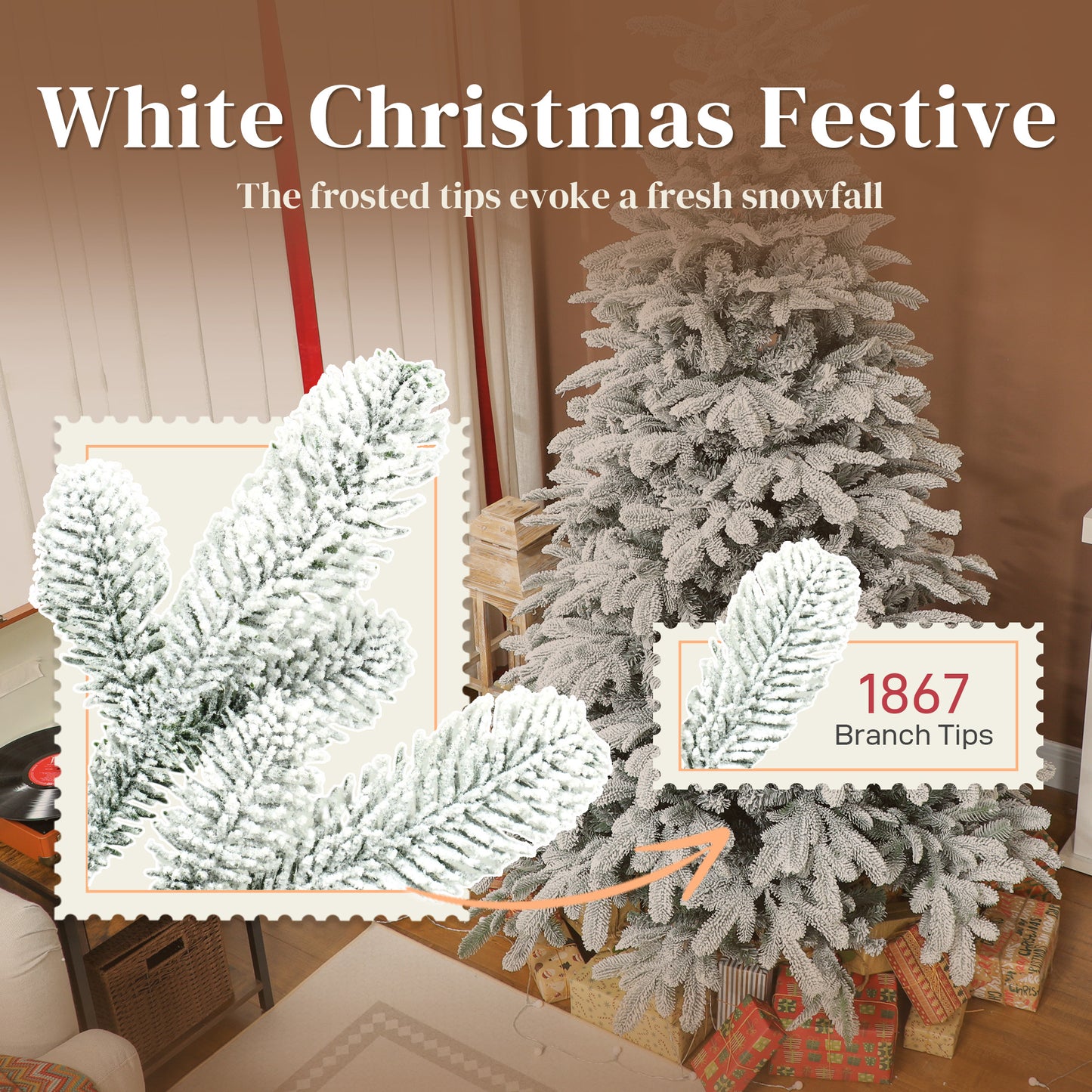 7ft Christmas Tree Artificial - White Frosted Green  1867 Tips