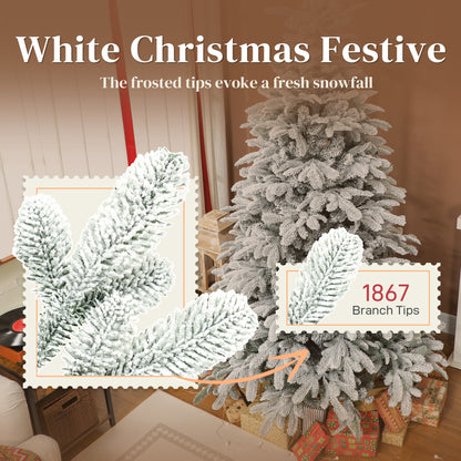 7ft Christmas Tree Artificial - White Frosted Green  1867 Tips