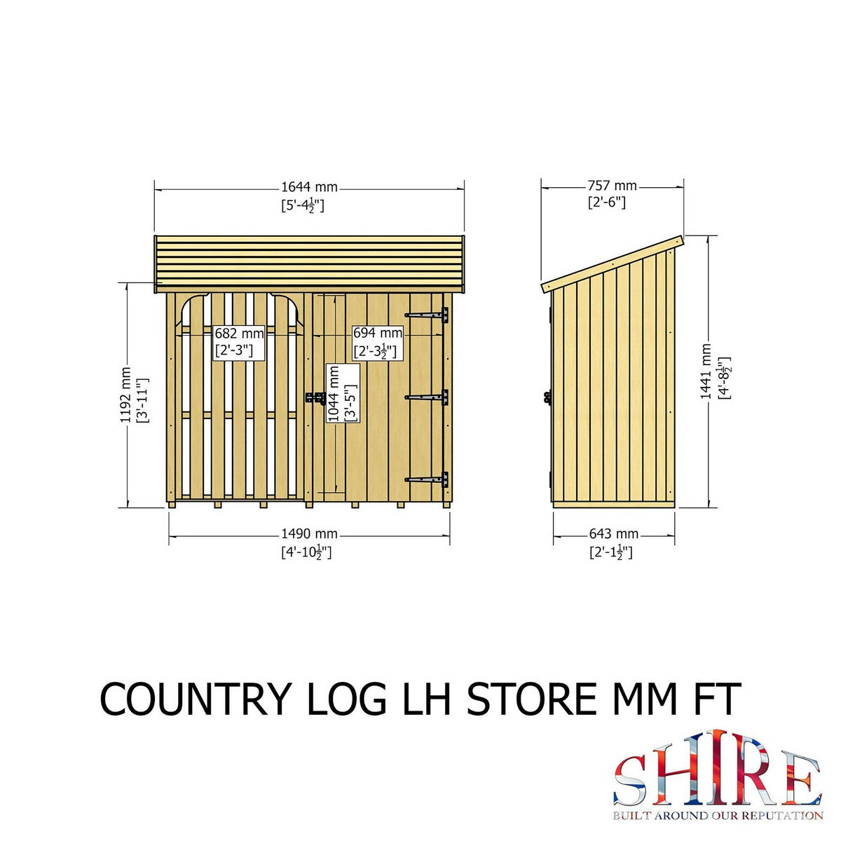 Shire Country 2' 5" x 5' 4" Pent Log Store - Classic 12mm Cladding Shiplap