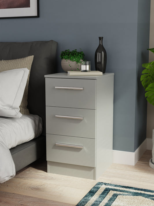 Contrast Bedside Table Grey 3 Drawers 70cm