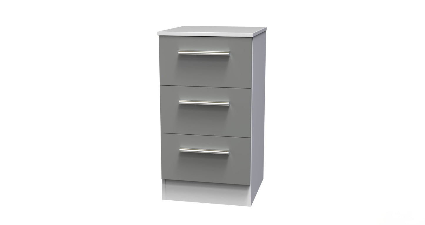 Contrast Bedside Table Grey & White 3 Drawers 70cm